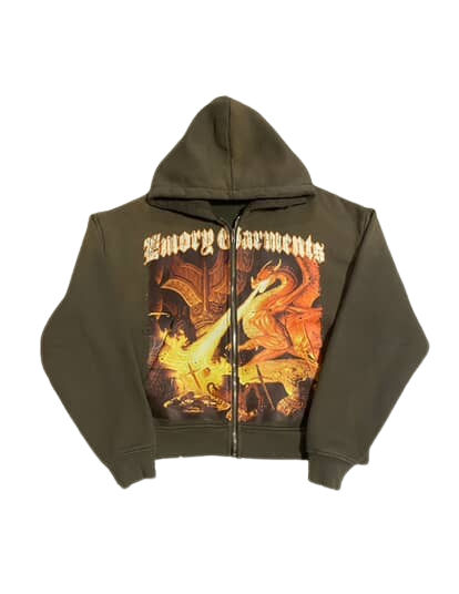 Heavyweight Olive Zip Up Hoodie